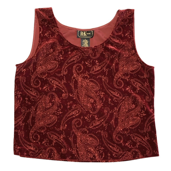 R&K Evening Cardigan & Tank Set Sz 14 Glittery Cocktail Party Stretch Red Velour - Picture 7 of 14